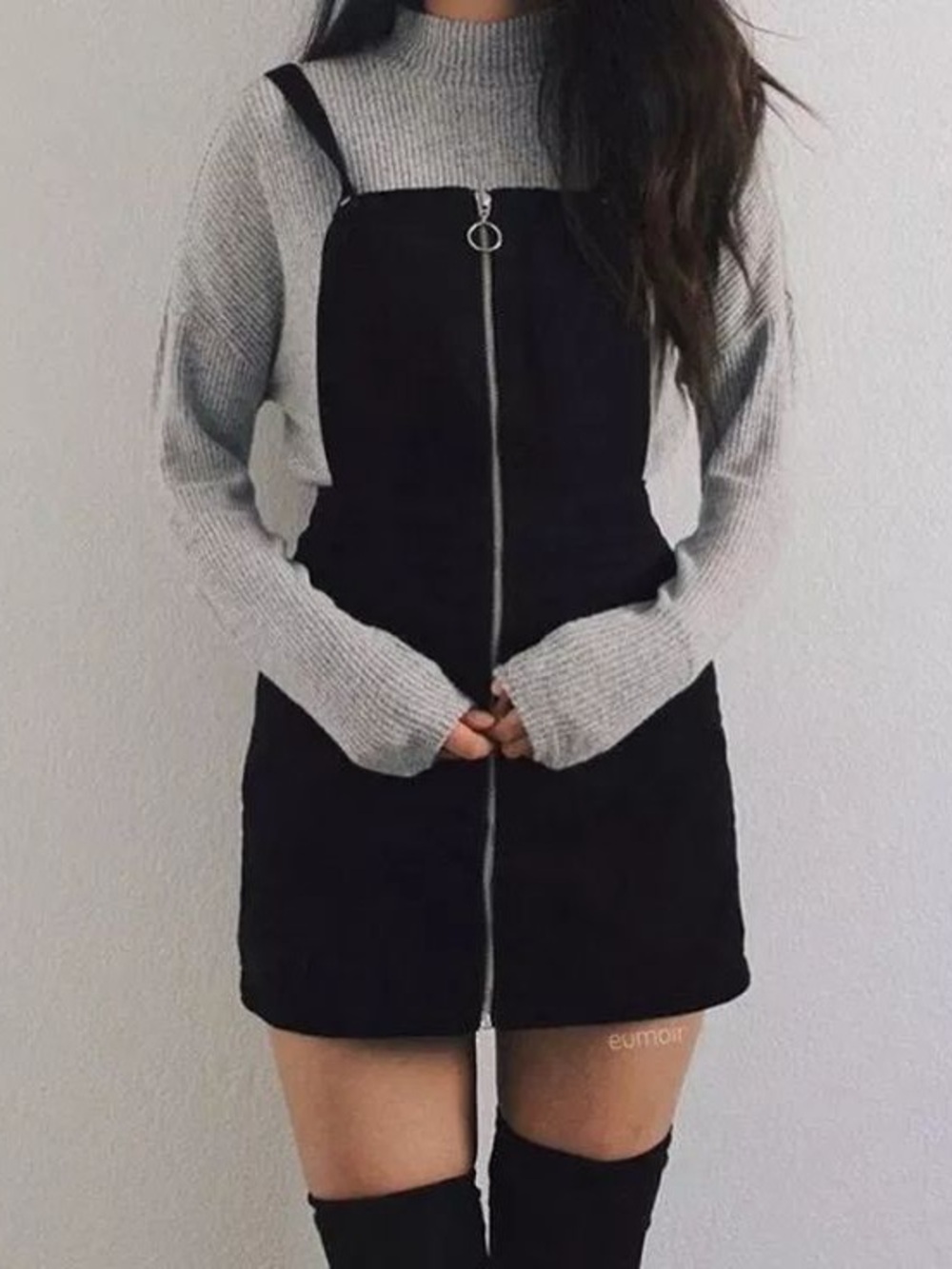 Black Zipper Overall Mini Dress